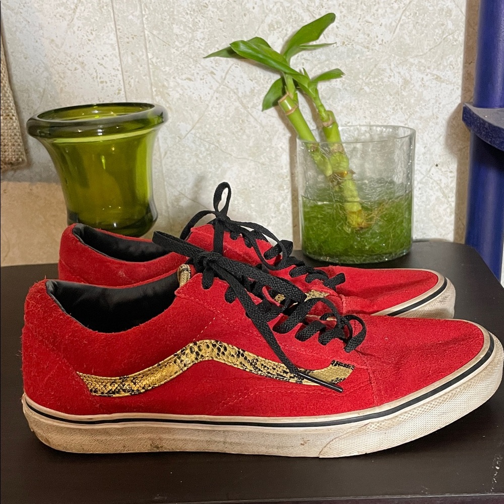 Vans Old Skool Snake Red and Gold Canvas Suede Men's Sneakers 8.5